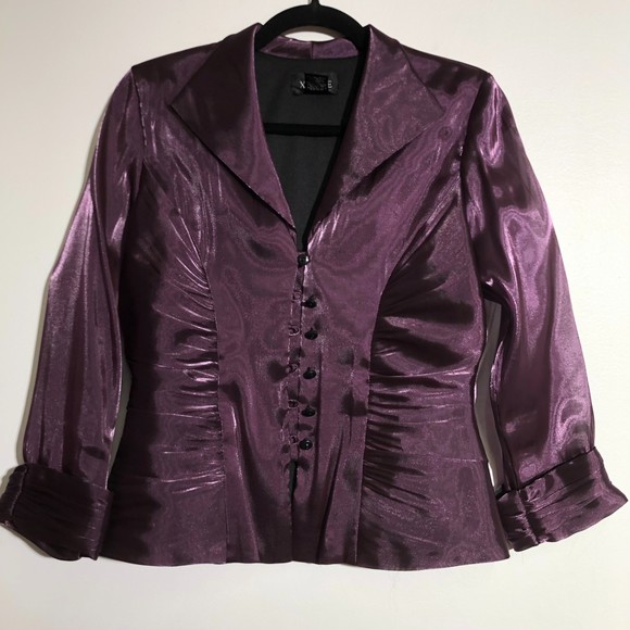 Xscape Jackets & Blazers - Vintage Xscape Purple Satin Ruched Button Top Jacket 6